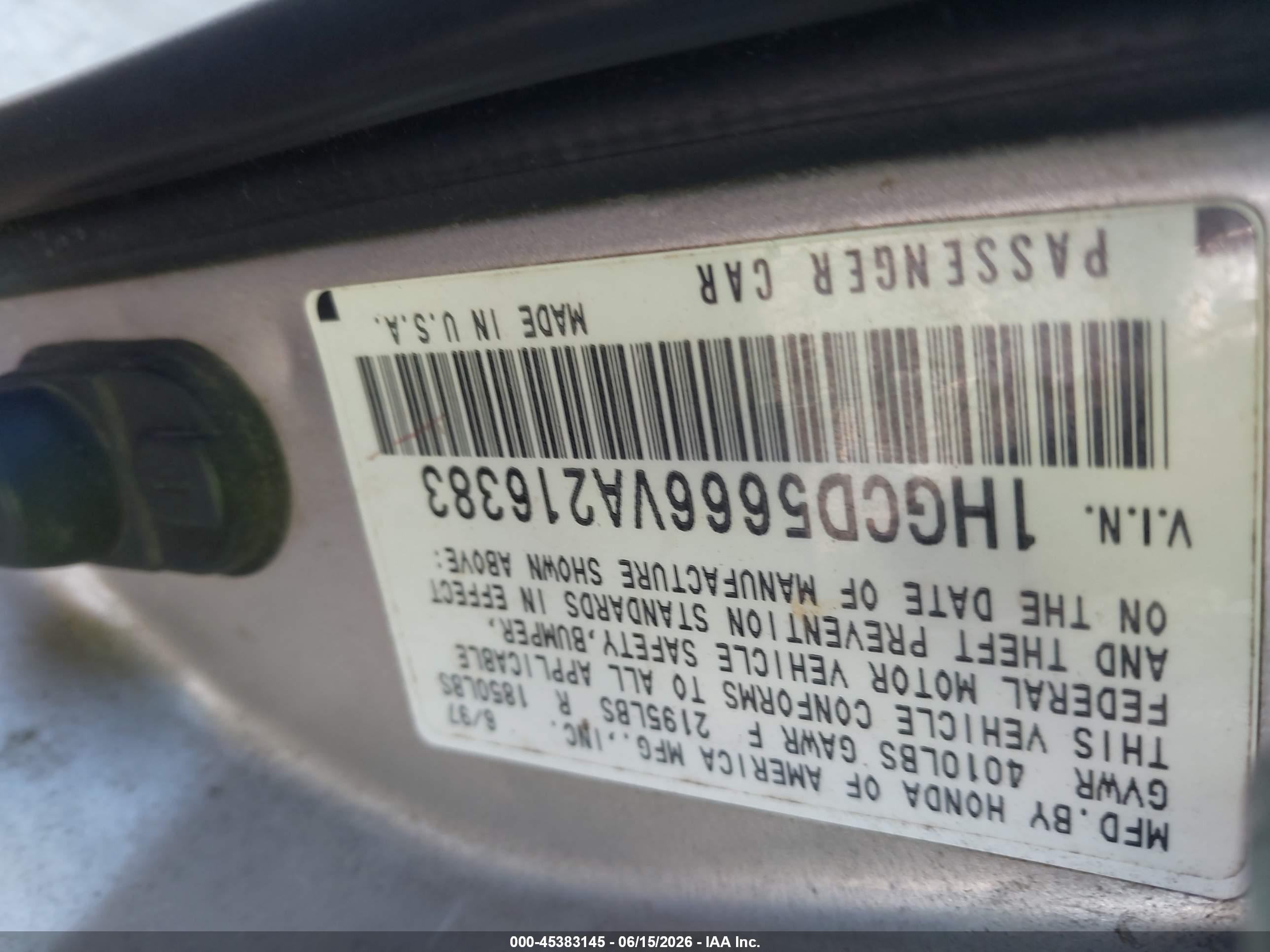 1997 Honda Accord Ex Champagne vin: 1HGCD5666VA216383