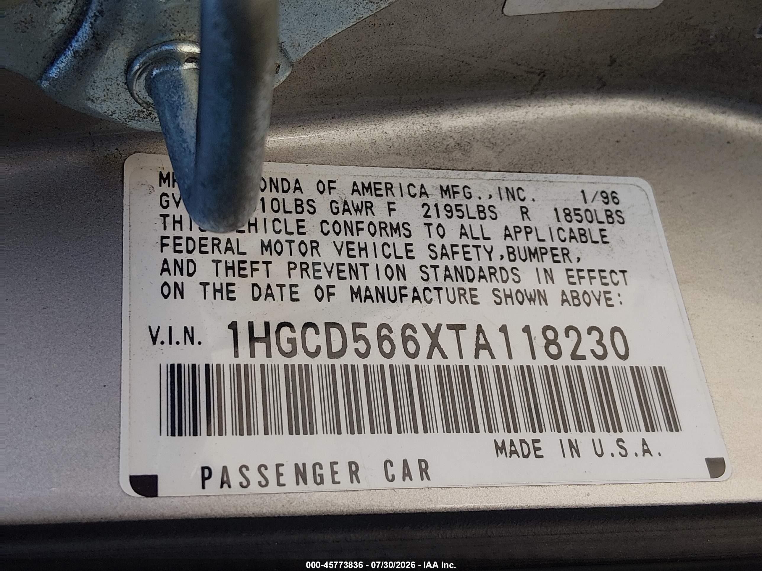 1996 Honda Accord Ex Silver vin: 1HGCD566XTA118230