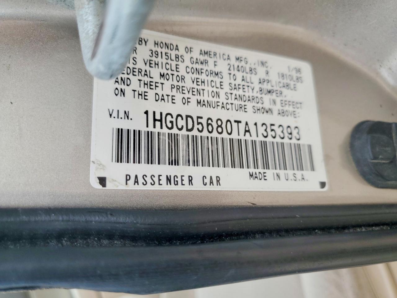 1996 Honda Accord Dx 25th Anniversary Gold vin: 1HGCD5680TA135393
