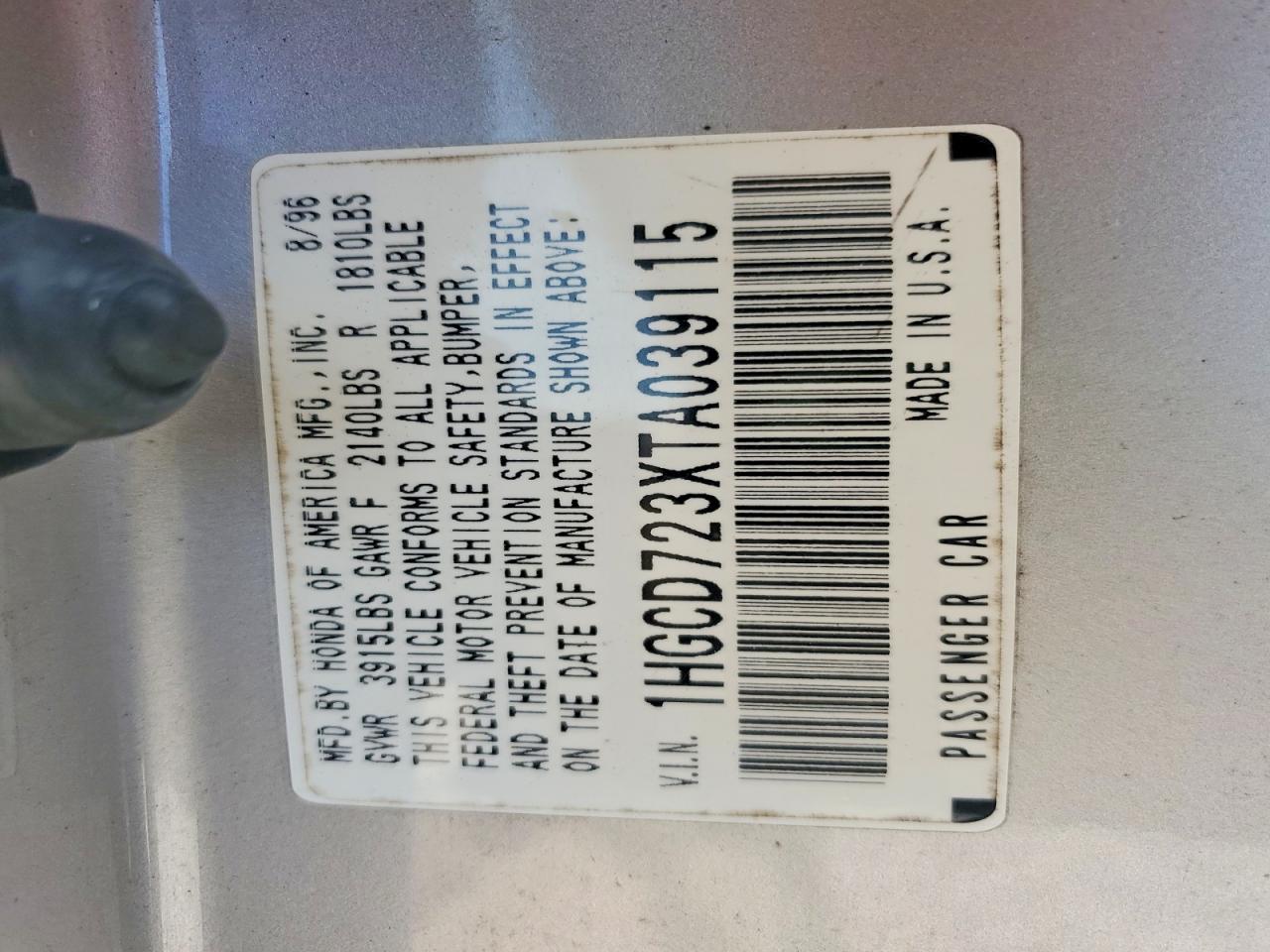 1996 Honda Accord Lx Silver vin: 1HGCD723XTA039115