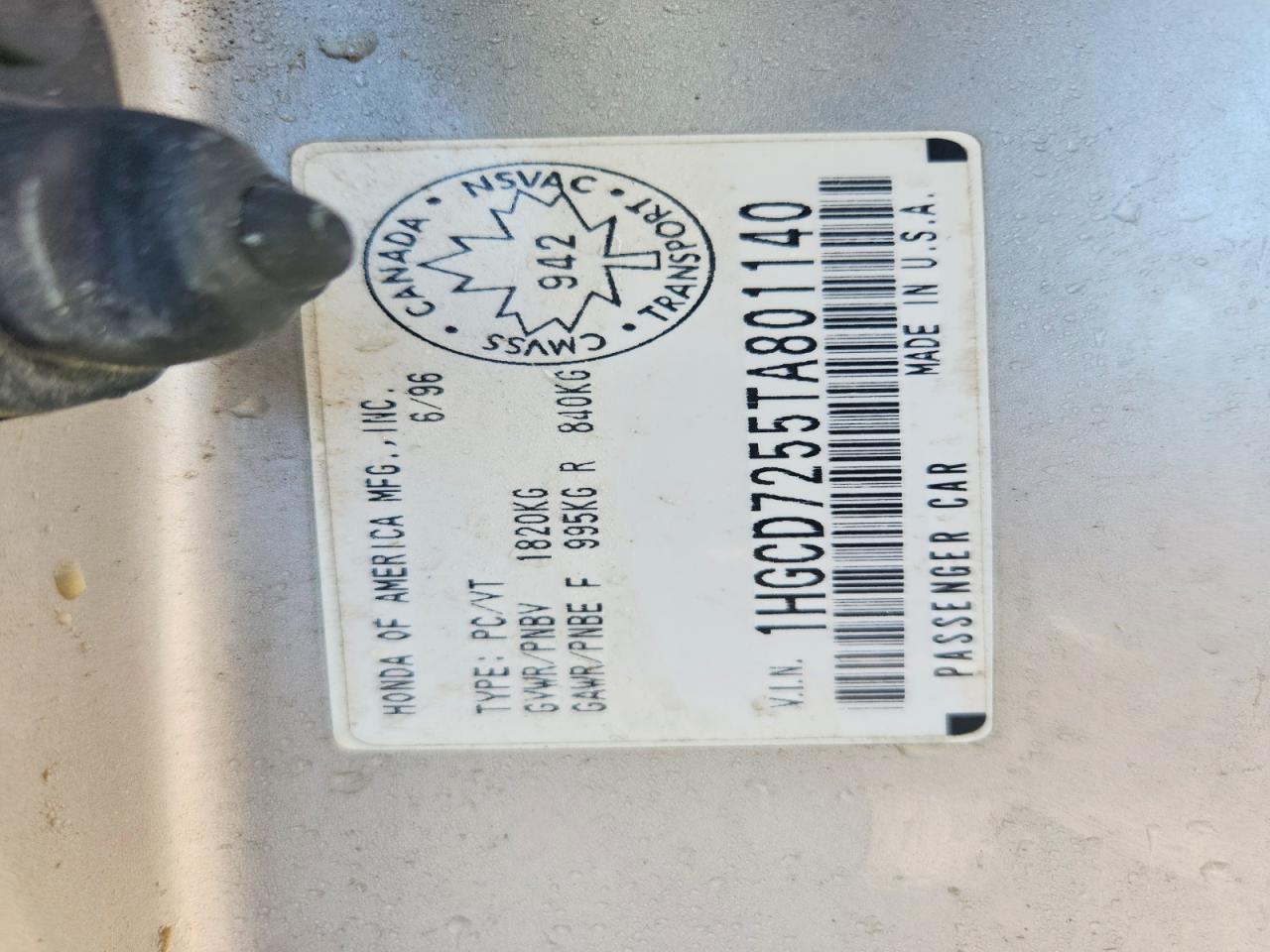1996 Honda Accord Ex Silver vin: 1HGCD7255TA801140