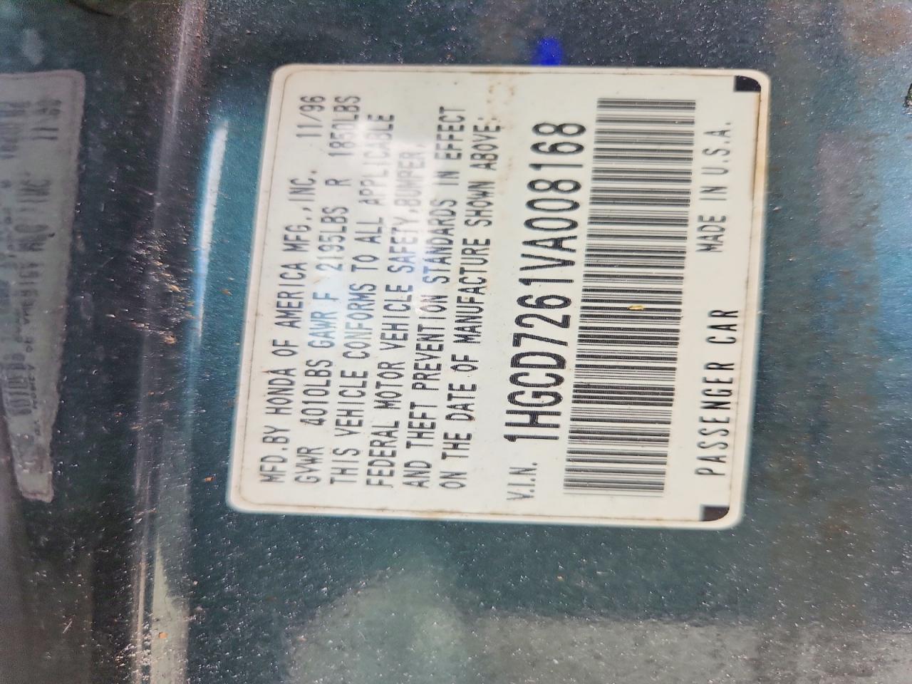 1997 Honda Accord Ex Gray vin: 1HGCD7261VA008168