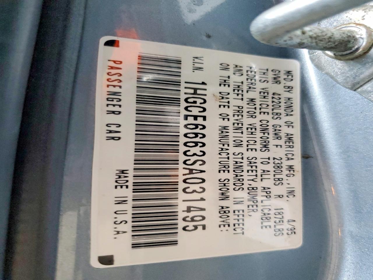 1995 Honda Accord Ex Blue vin: 1HGCE6663SA031495