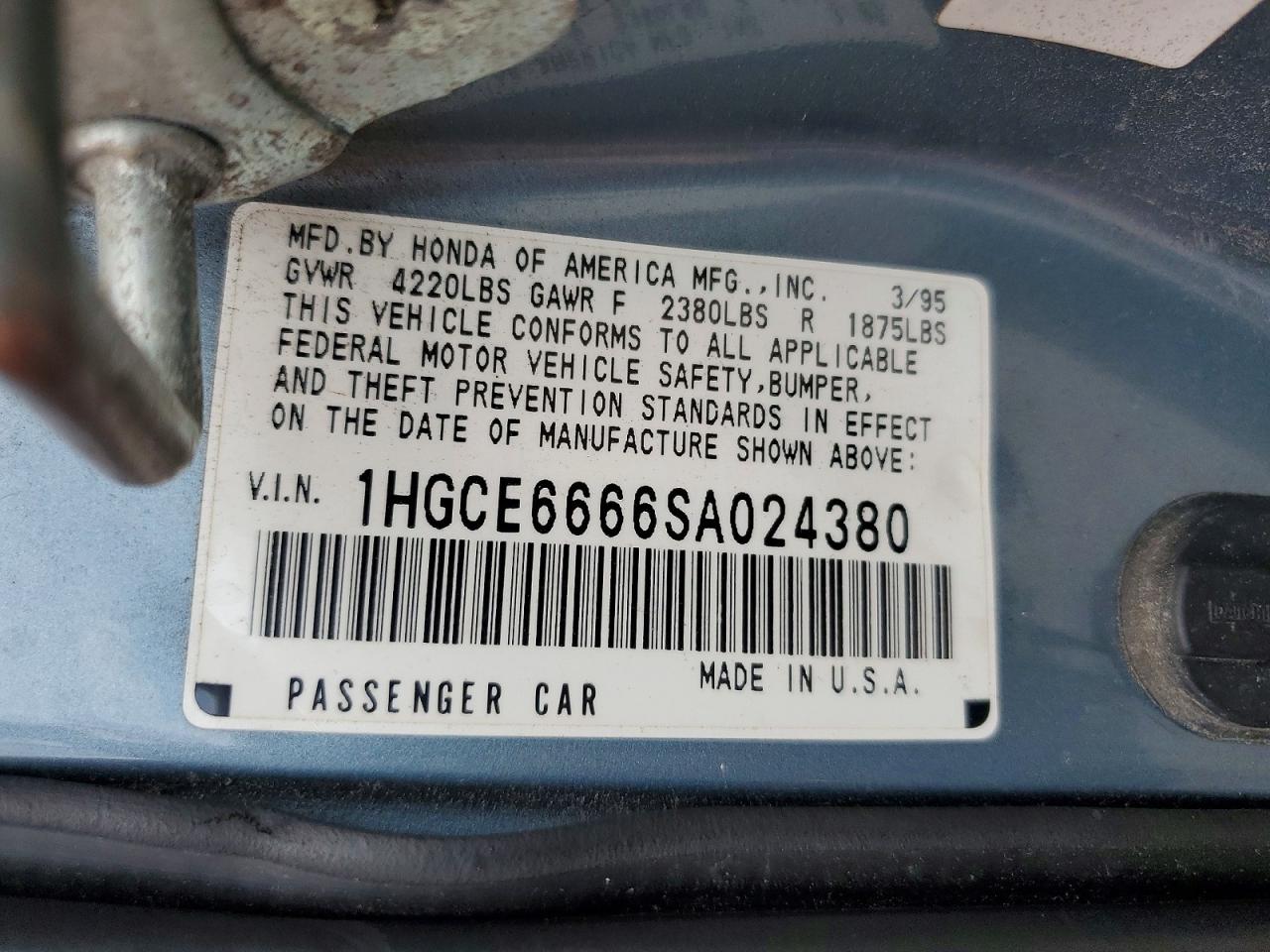 1995 Honda Accord Ex Blue vin: 1HGCE6666SA024380