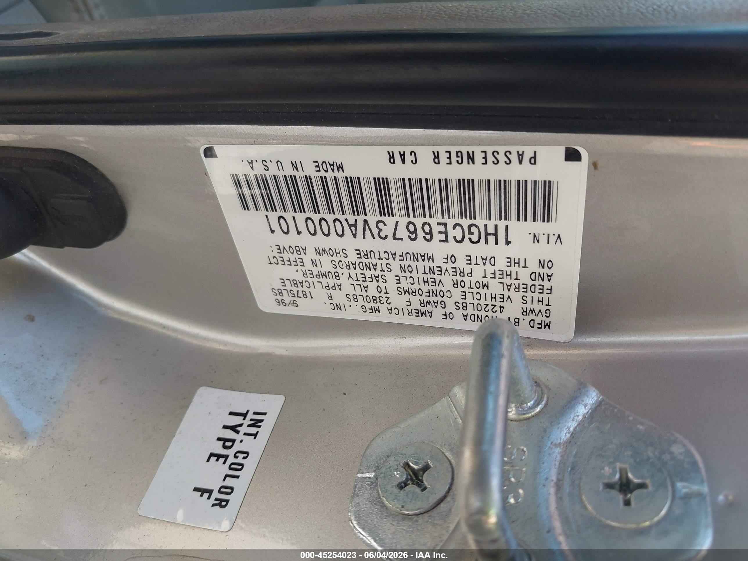 1997 Honda Accord Ex V6 Серебряный vin: 1HGCE6673VA000101