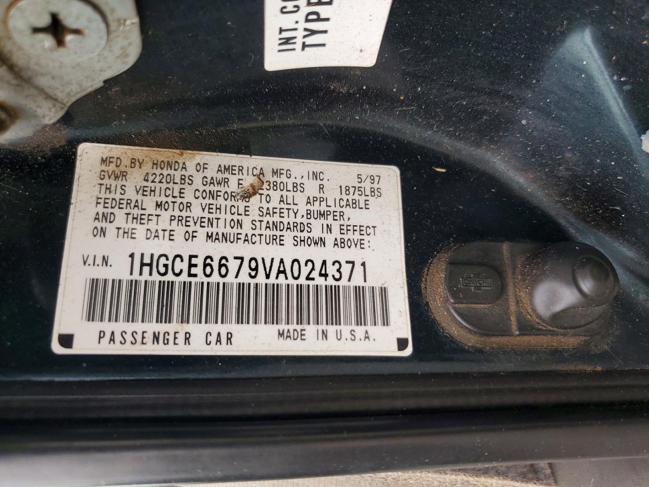 1997 Honda Accord Ex Charcoal vin: 1HGCE6679VA024371