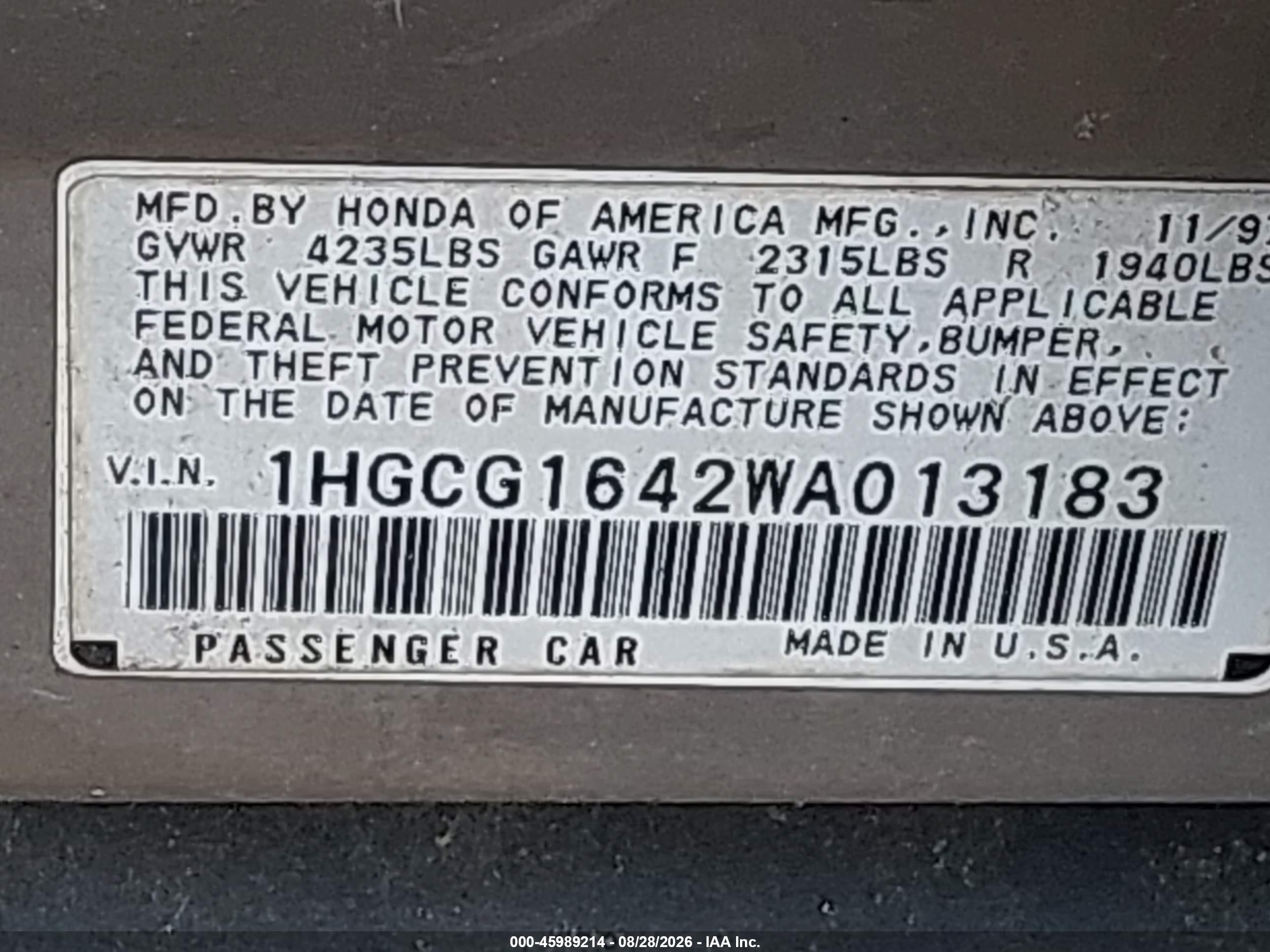 1998 Honda Accord Lx V6 Silver vin: 1HGCG1642WA013183