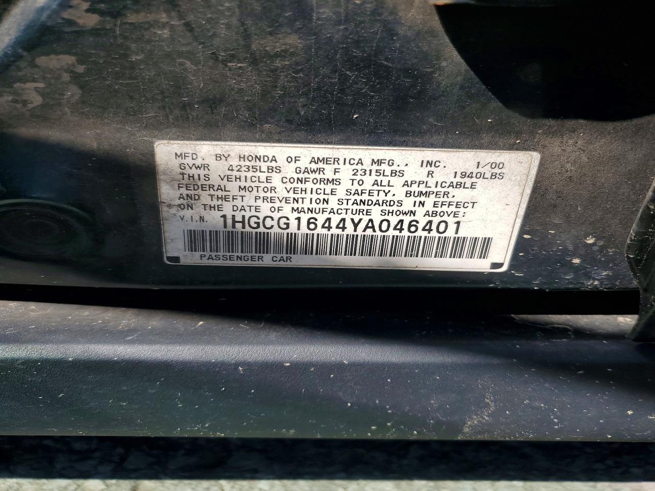 2000 Honda Accord Lx Green vin: 1HGCG1644YA046401
