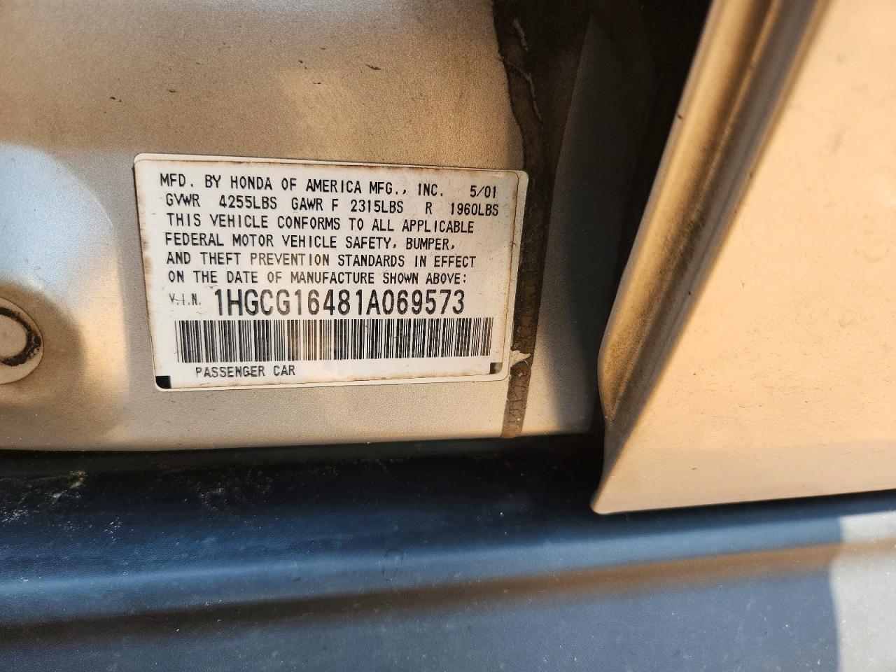2001 Honda Accord Lx Silver vin: 1HGCG16481A069573