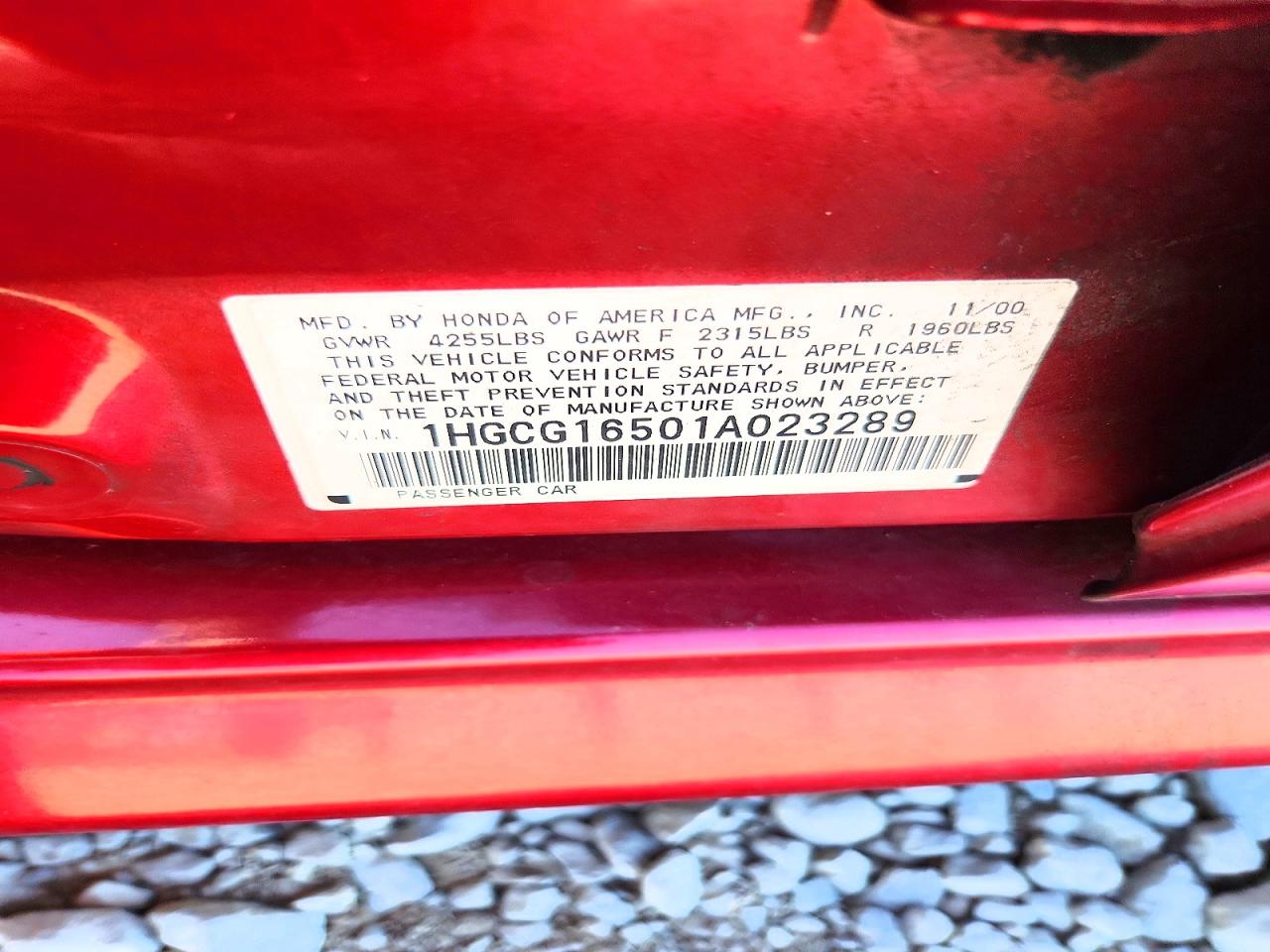 2001 Honda Accord Ex Red vin: 1HGCG16501A023289