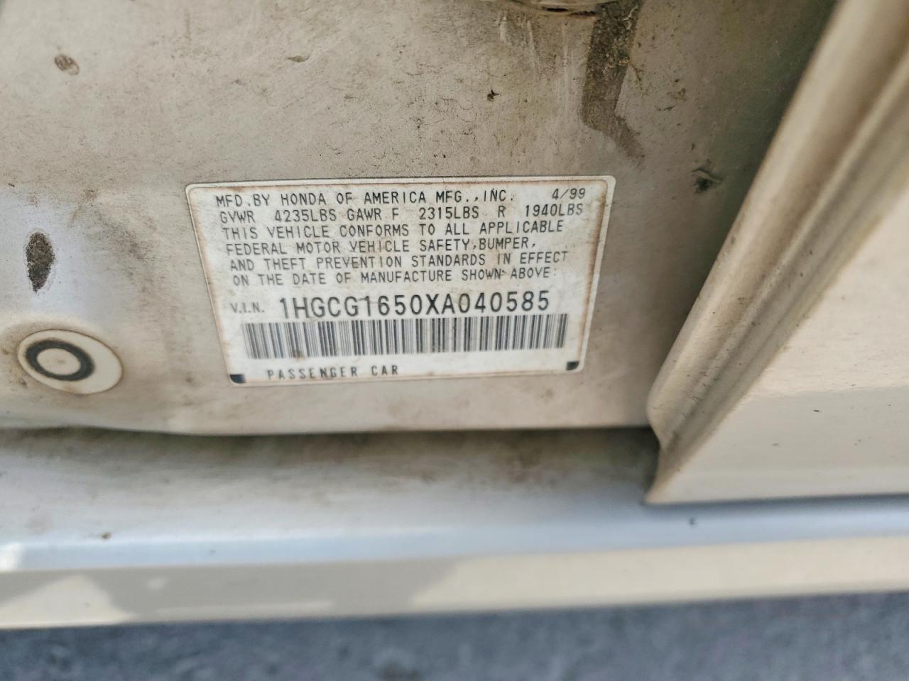 1999 Honda Accord Ex Silver vin: 1HGCG1650XA040585