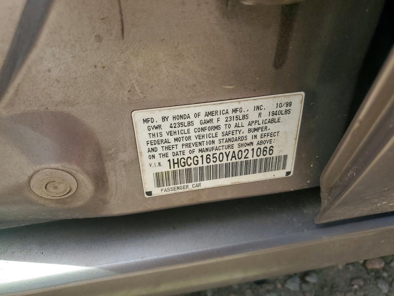 2000 Honda Accord Ex Silver vin: 1HGCG1650YA021066