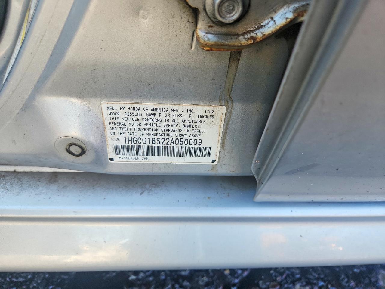 2002 Honda Accord Ex Silver vin: 1HGCG16522A050009