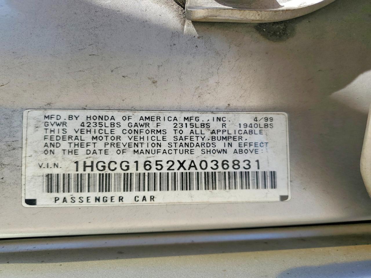 1999 Honda Accord Ex Silver vin: 1HGCG1652XA036831