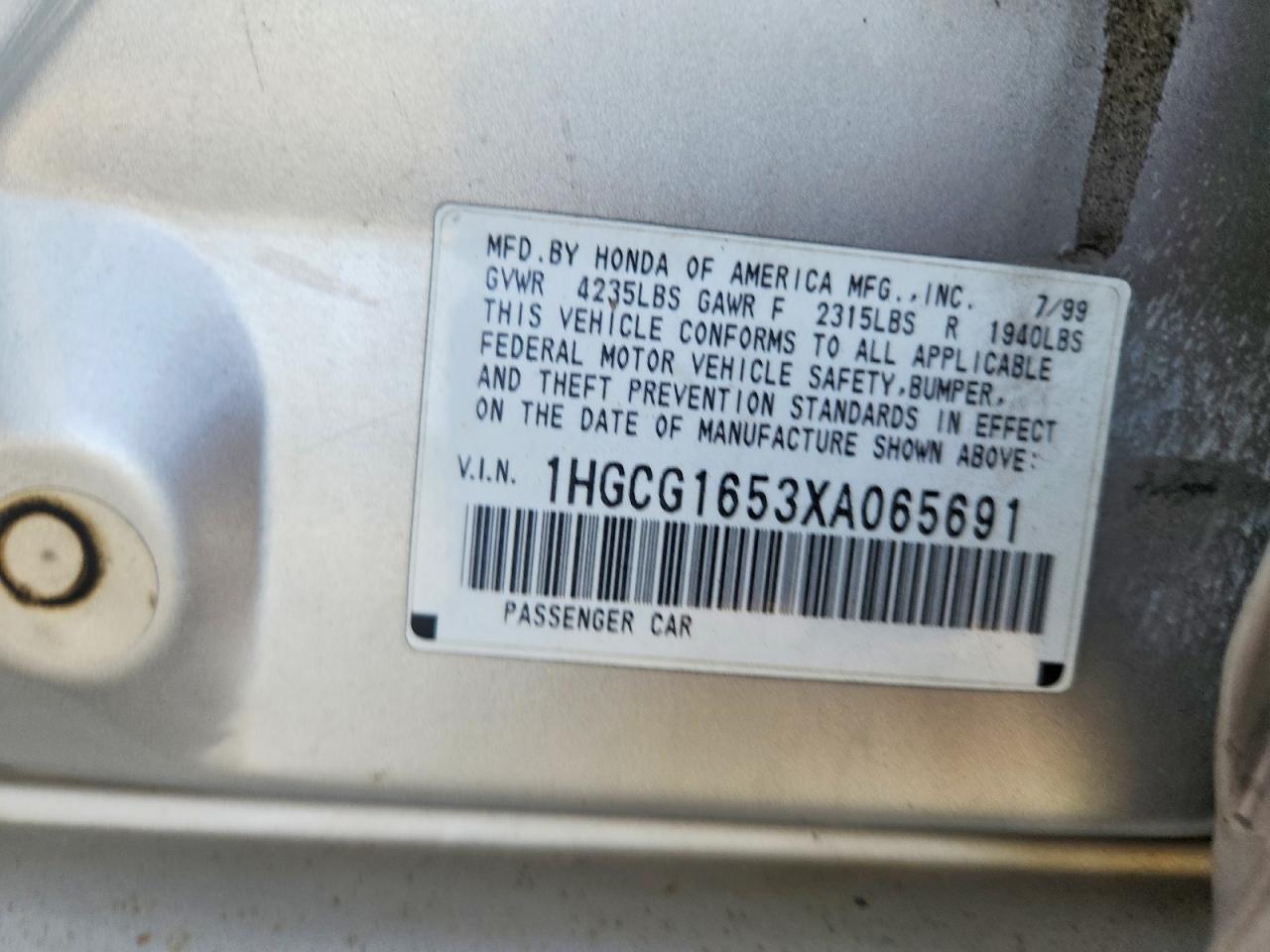 1999 Honda Accord Ex Silver vin: 1HGCG1653XA065691