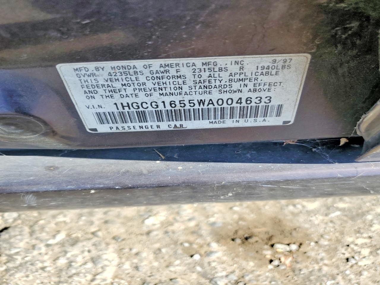 1998 Honda Accord Ex Purple vin: 1HGCG1655WA004633