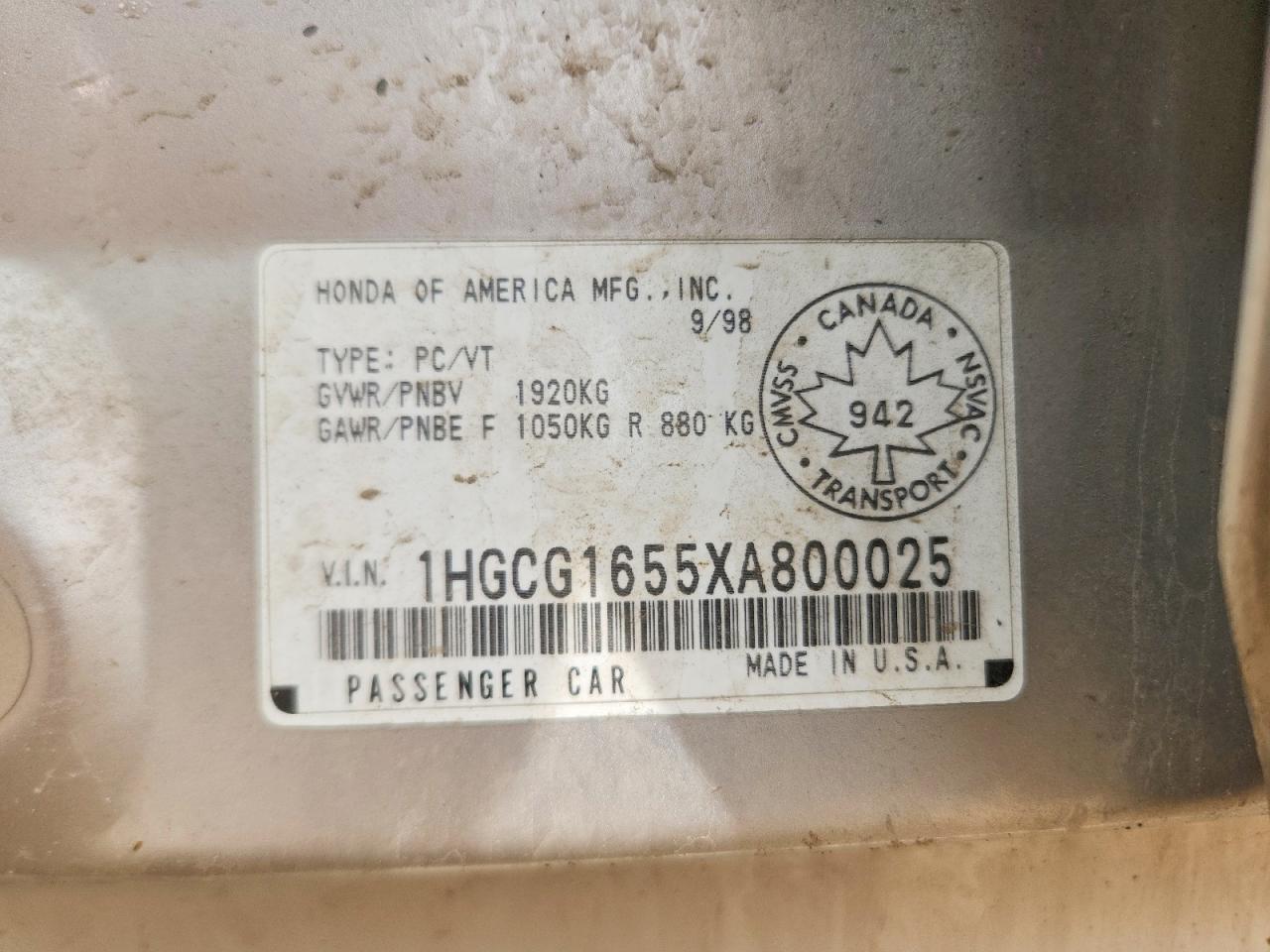 1999 Honda Accord Ex Silver vin: 1HGCG1655XA800025