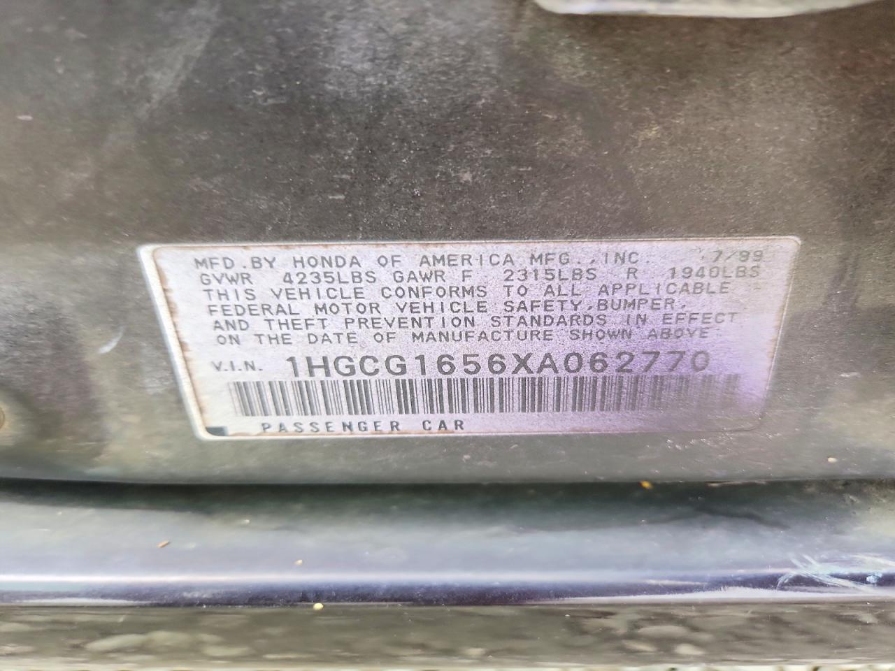 1999 Honda Accord Ex Purple vin: 1HGCG1656XA062770