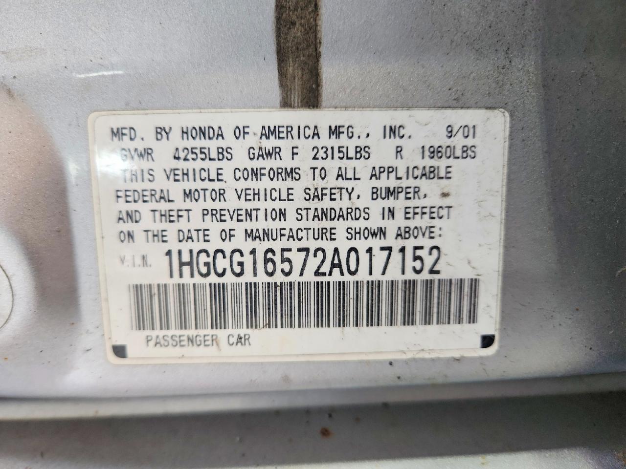 2002 Honda Accord Ex Silver vin: 1HGCG16572A017152