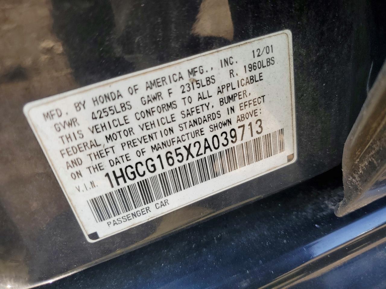 2002 Honda Accord Ex Black vin: 1HGCG165X2A039713