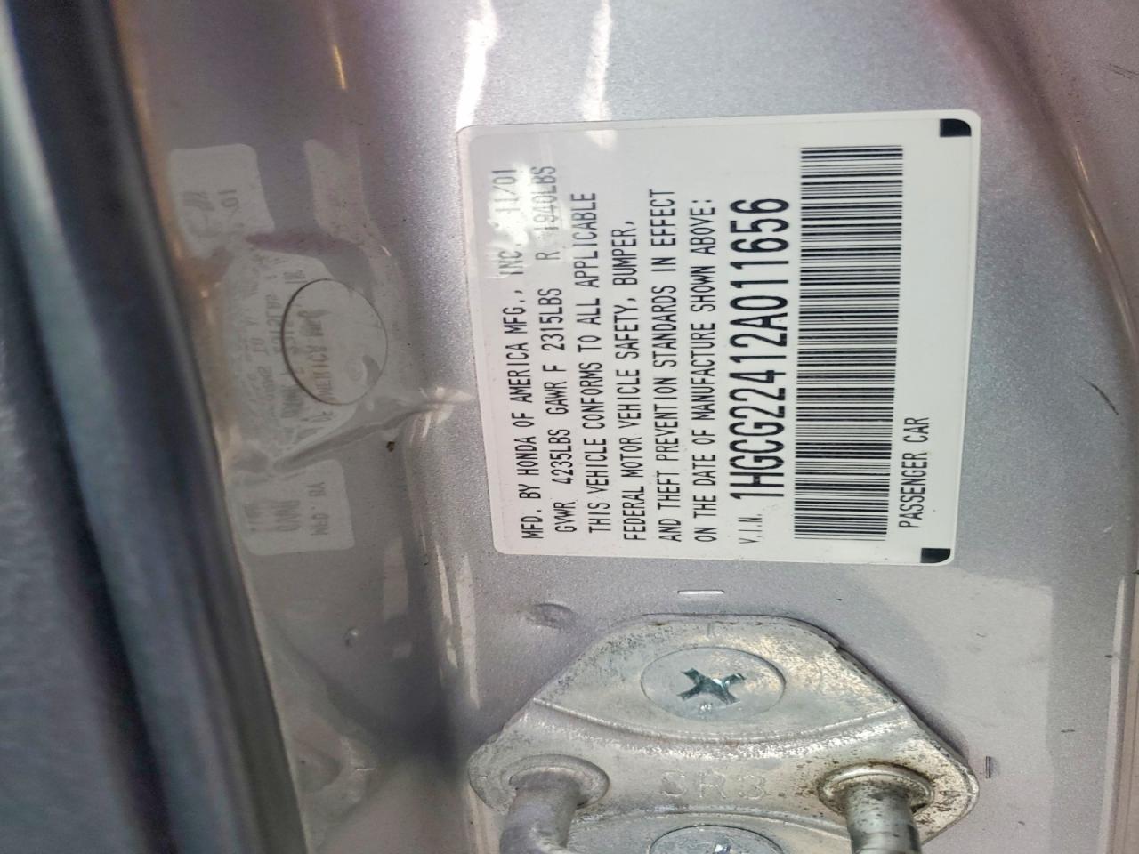 2002 Honda Accord Lx Silver vin: 1HGCG22412A011656
