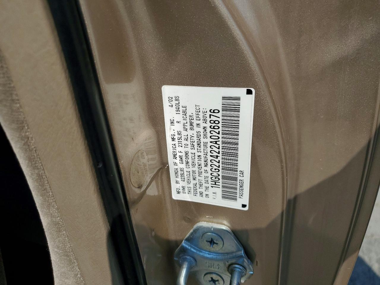 2002 Honda Accord Lx Beige vin: 1HGCG22422A026876