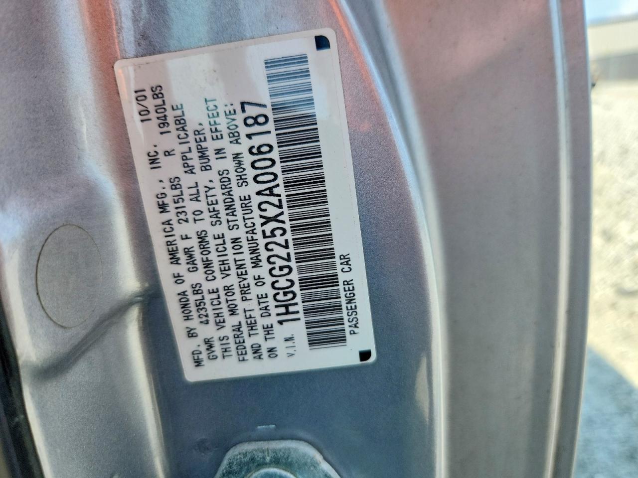 2002 Honda Accord Ex Silver vin: 1HGCG225X2A006187