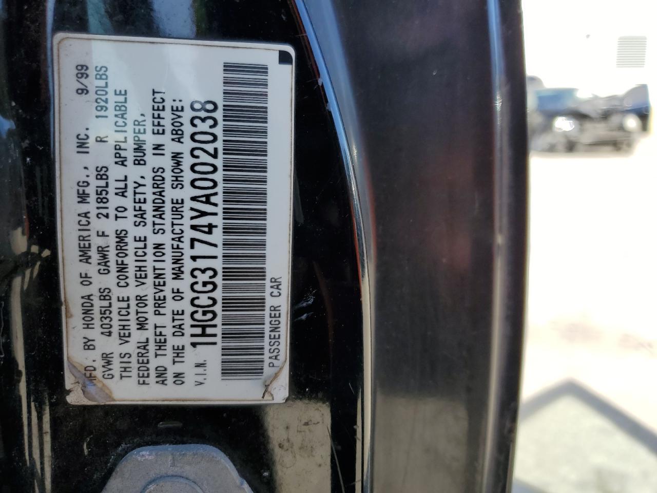 2000 Honda Accord Ex Black vin: 1HGCG3174YA002038