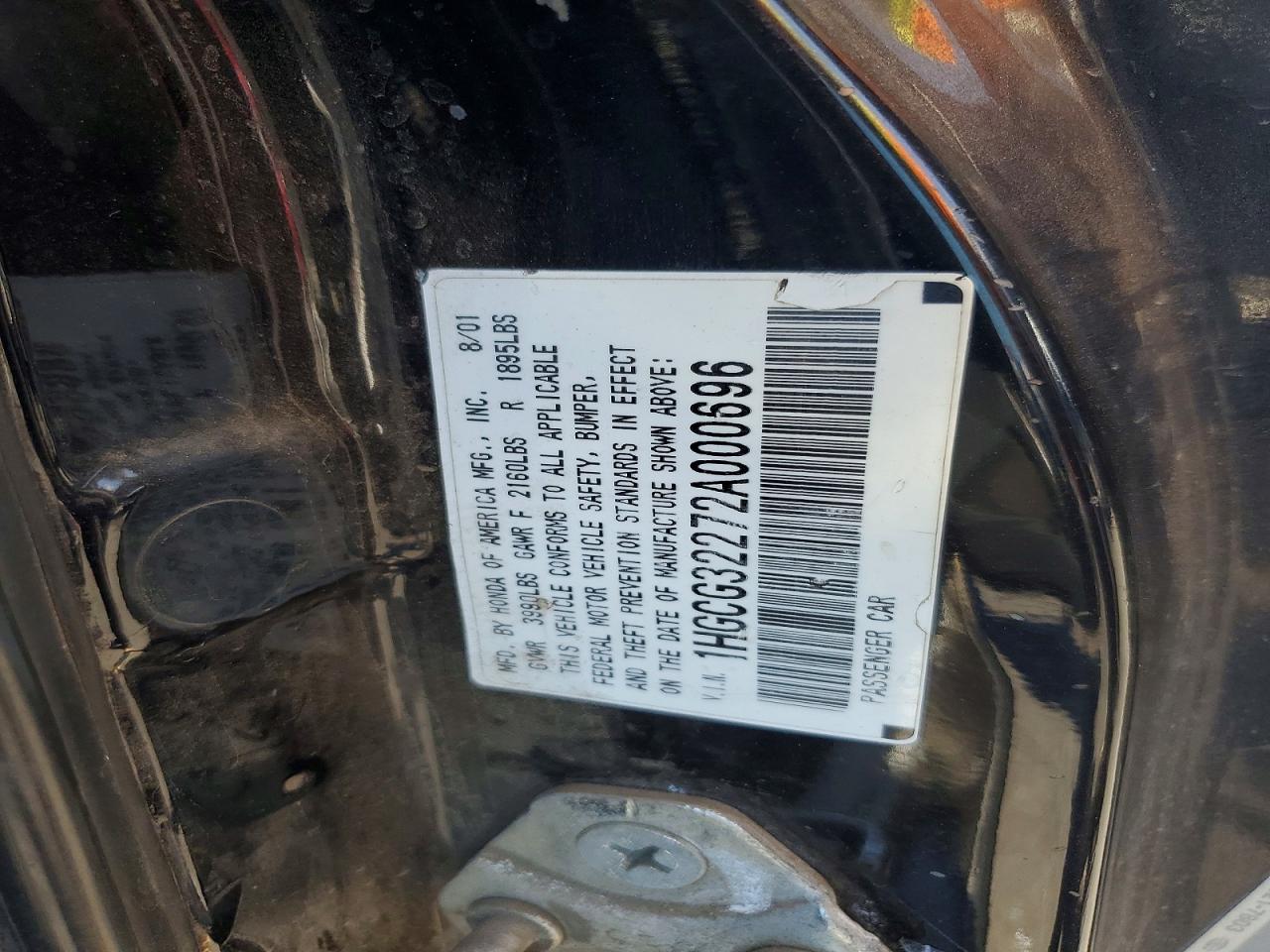 2002 Honda Accord Se Black vin: 1HGCG32272A000696