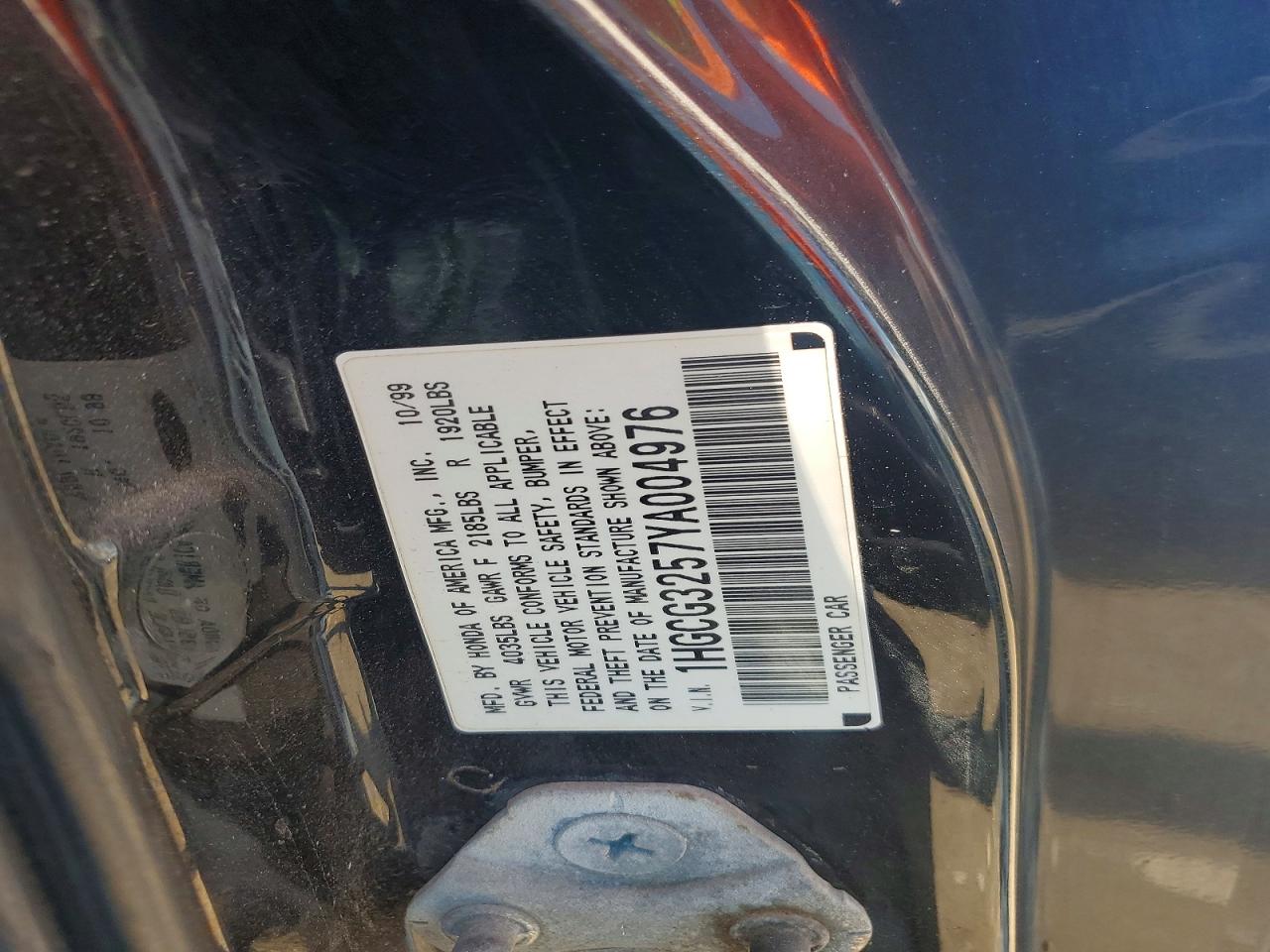 2000 Honda Accord Ex Black vin: 1HGCG3257YA004976