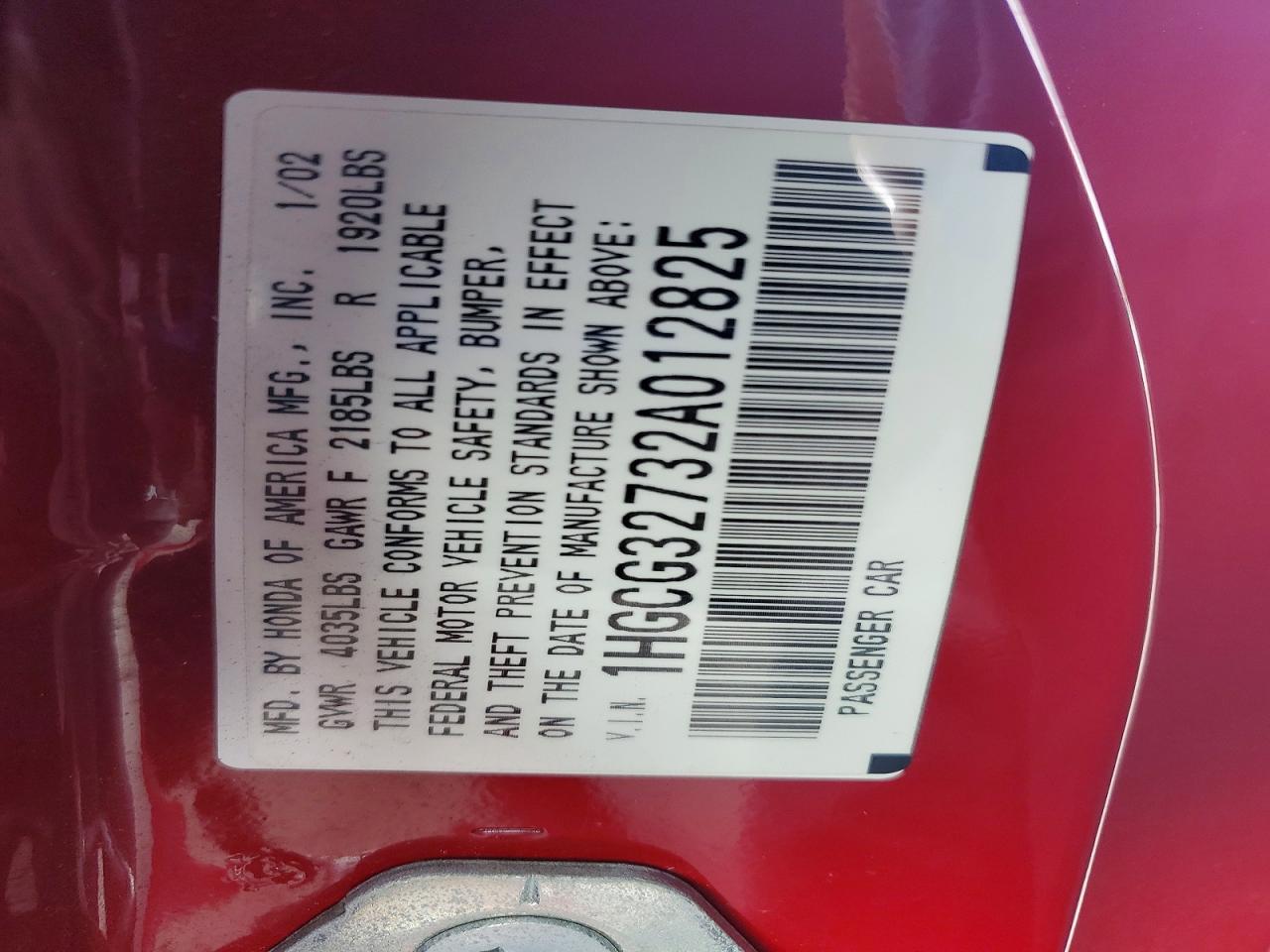 2002 Honda Accord Ex Red vin: 1HGCG32732A012825