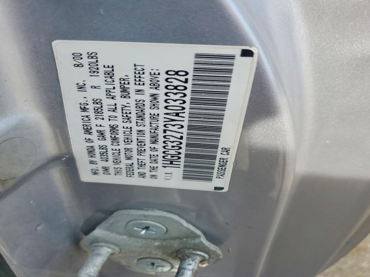2000 Honda Accord Ex Silver vin: 1HGCG3273YA033828