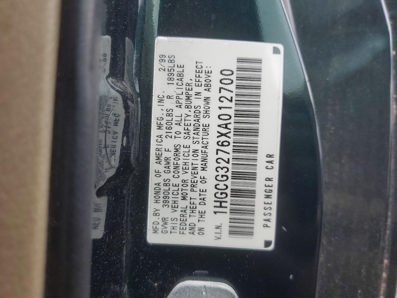 1999 Honda Accord Ex Green vin: 1HGCG3276XA012700
