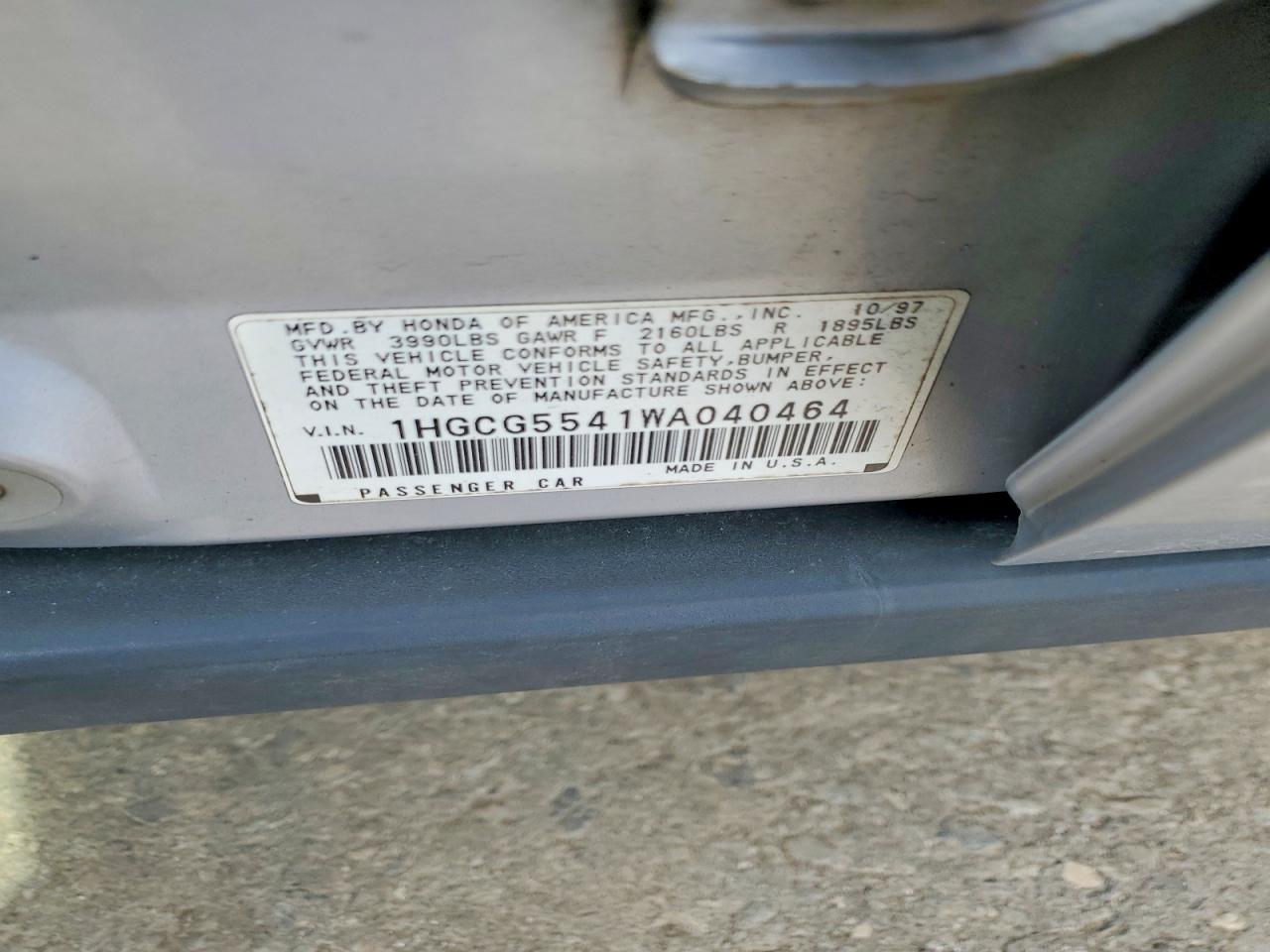 1998 Honda Accord Lx Silver vin: 1HGCG5541WA040464