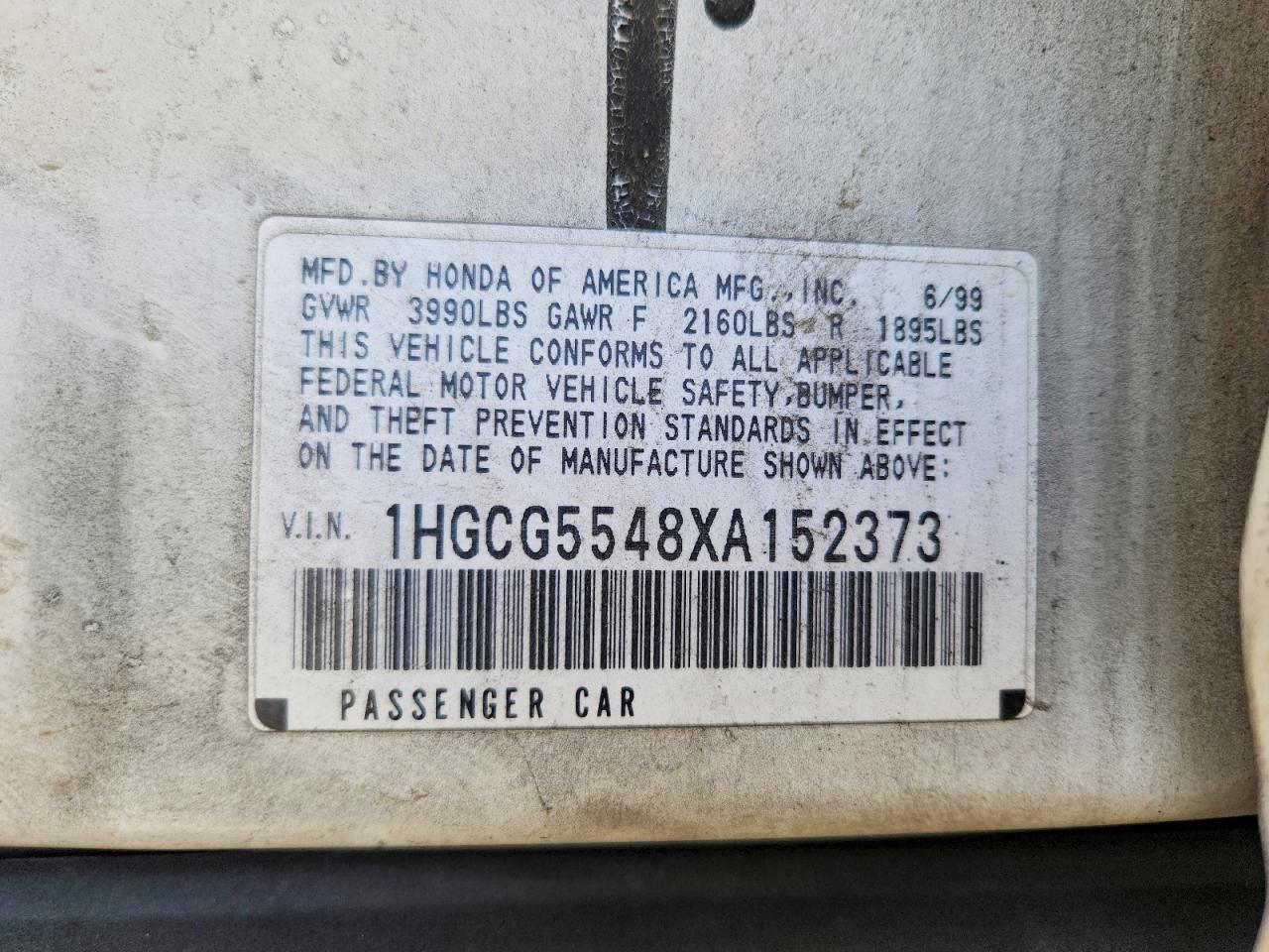 1999 Honda Accord Lx White vin: 1HGCG5548XA152373