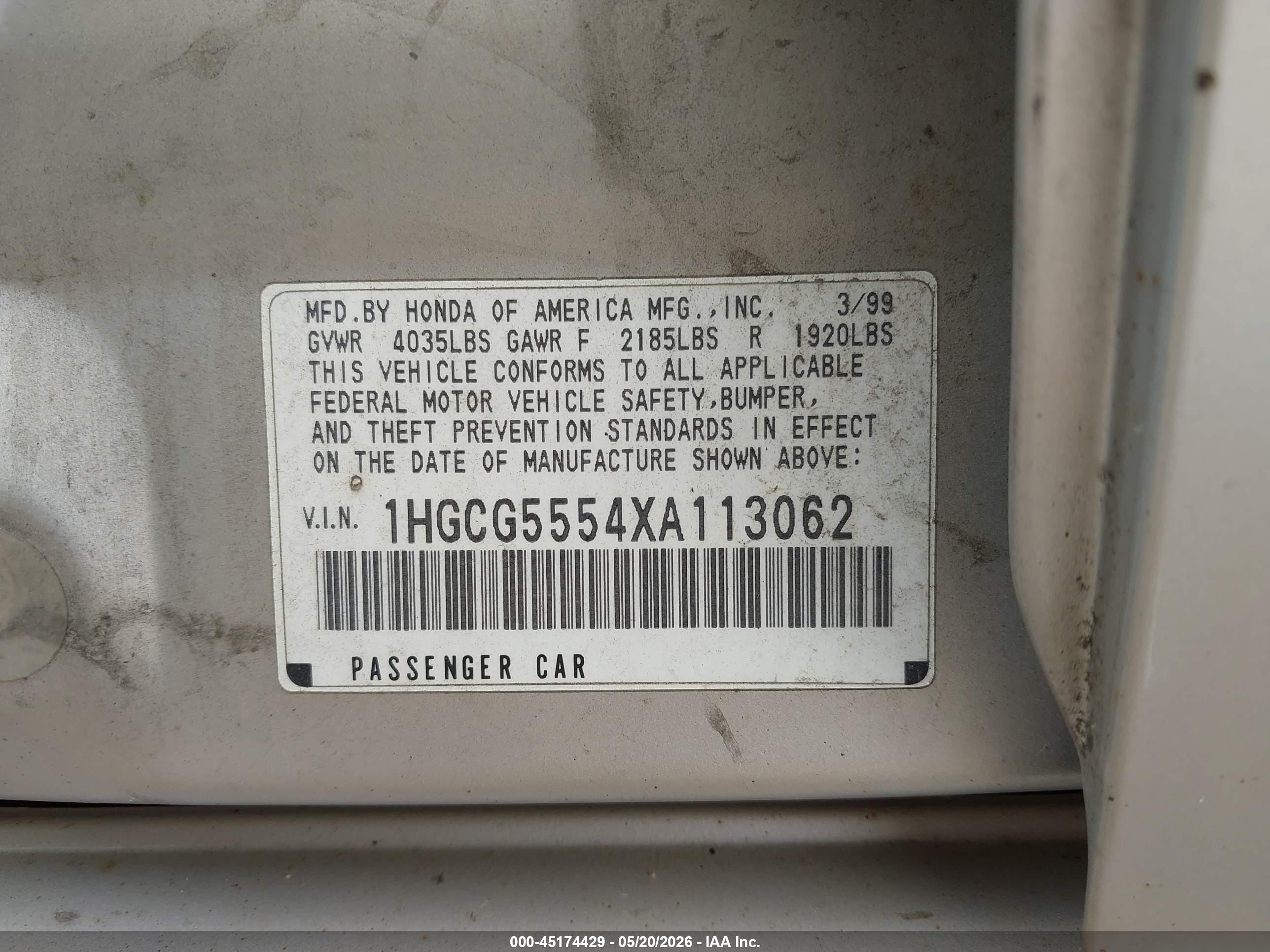 1999 Honda Accord Ex Silver vin: 1HGCG5554XA113062