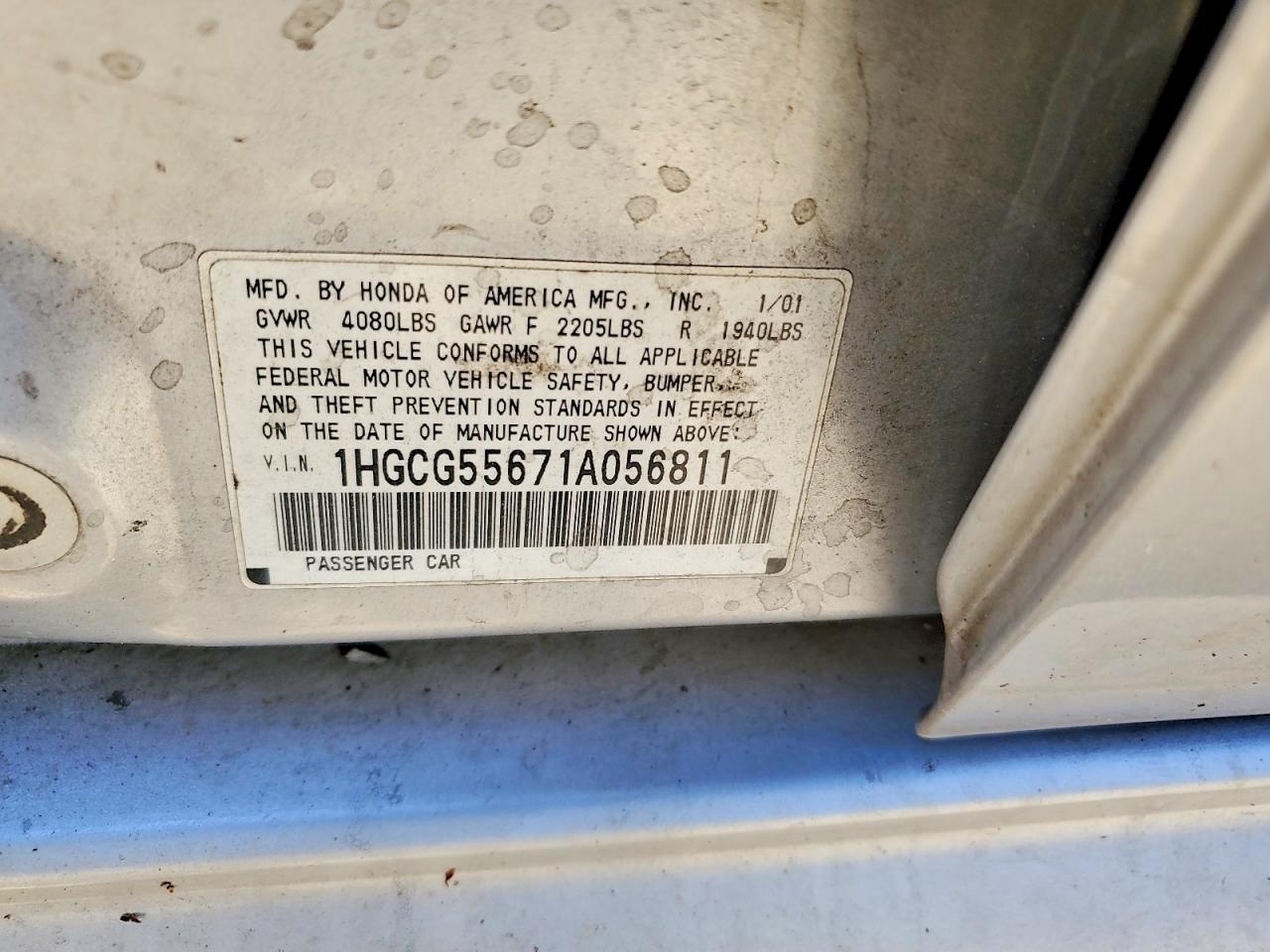 2001 Honda Accord Ex Серебряный vin: 1HGCG55671A056811