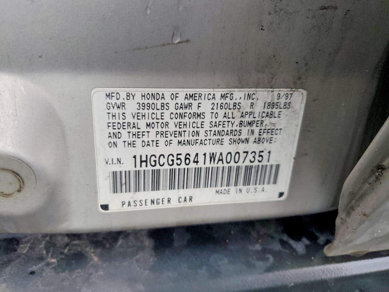 1998 Honda Accord Lx Silver vin: 1HGCG5641WA007351