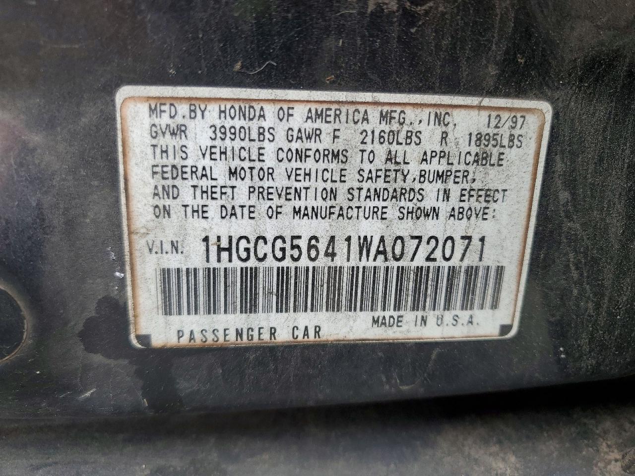 1998 Honda Accord Lx Black vin: 1HGCG5641WA072071