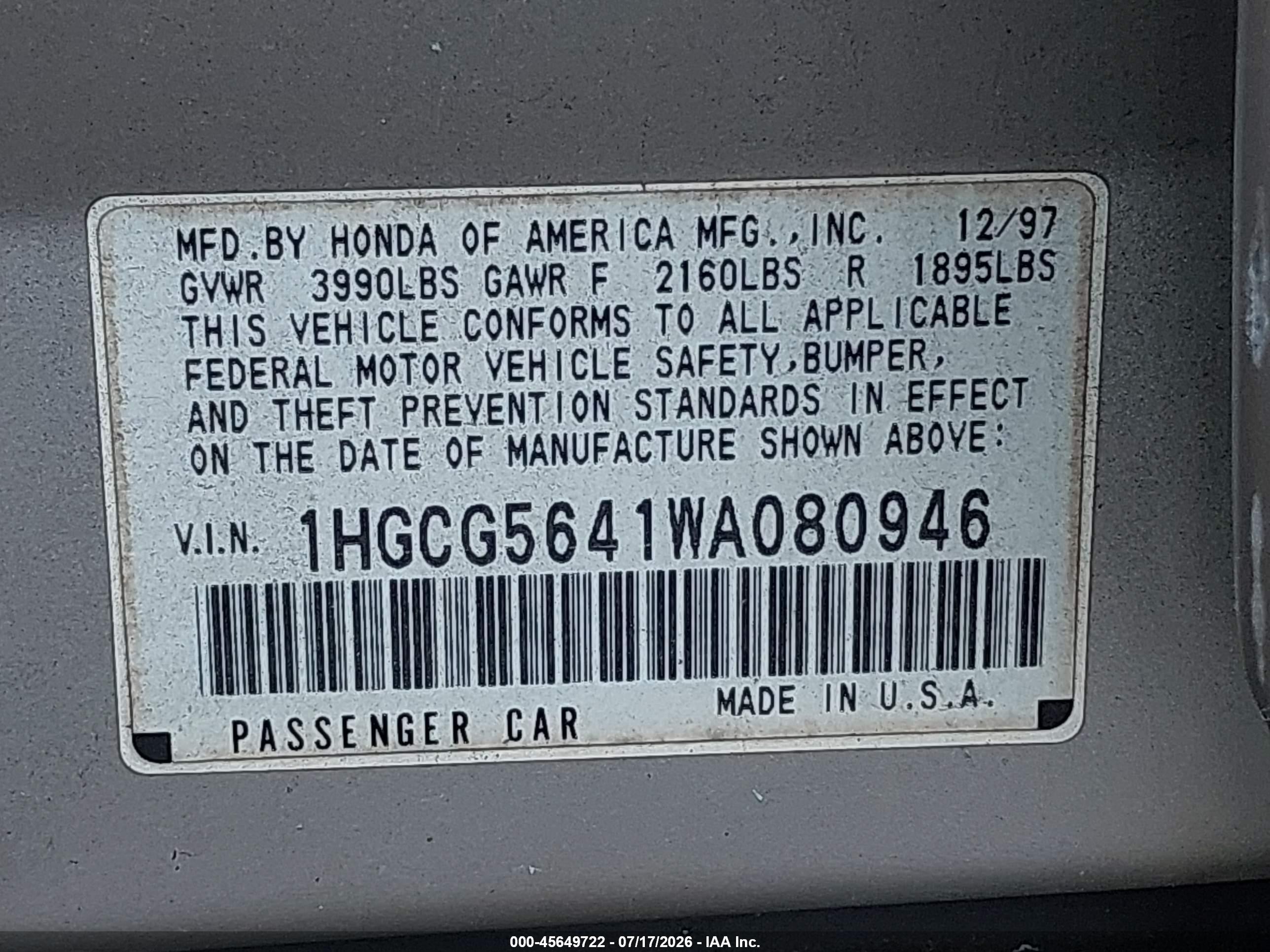 1998 Honda Accord Lx Silver vin: 1HGCG5641WA080946