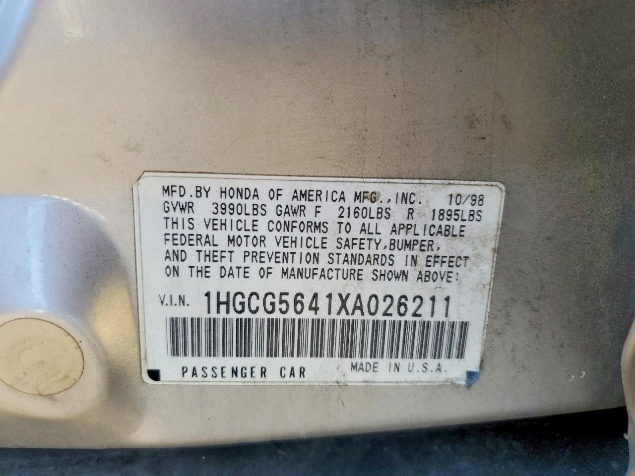 1999 Honda Accord Lx Gold vin: 1HGCG5641XA026211