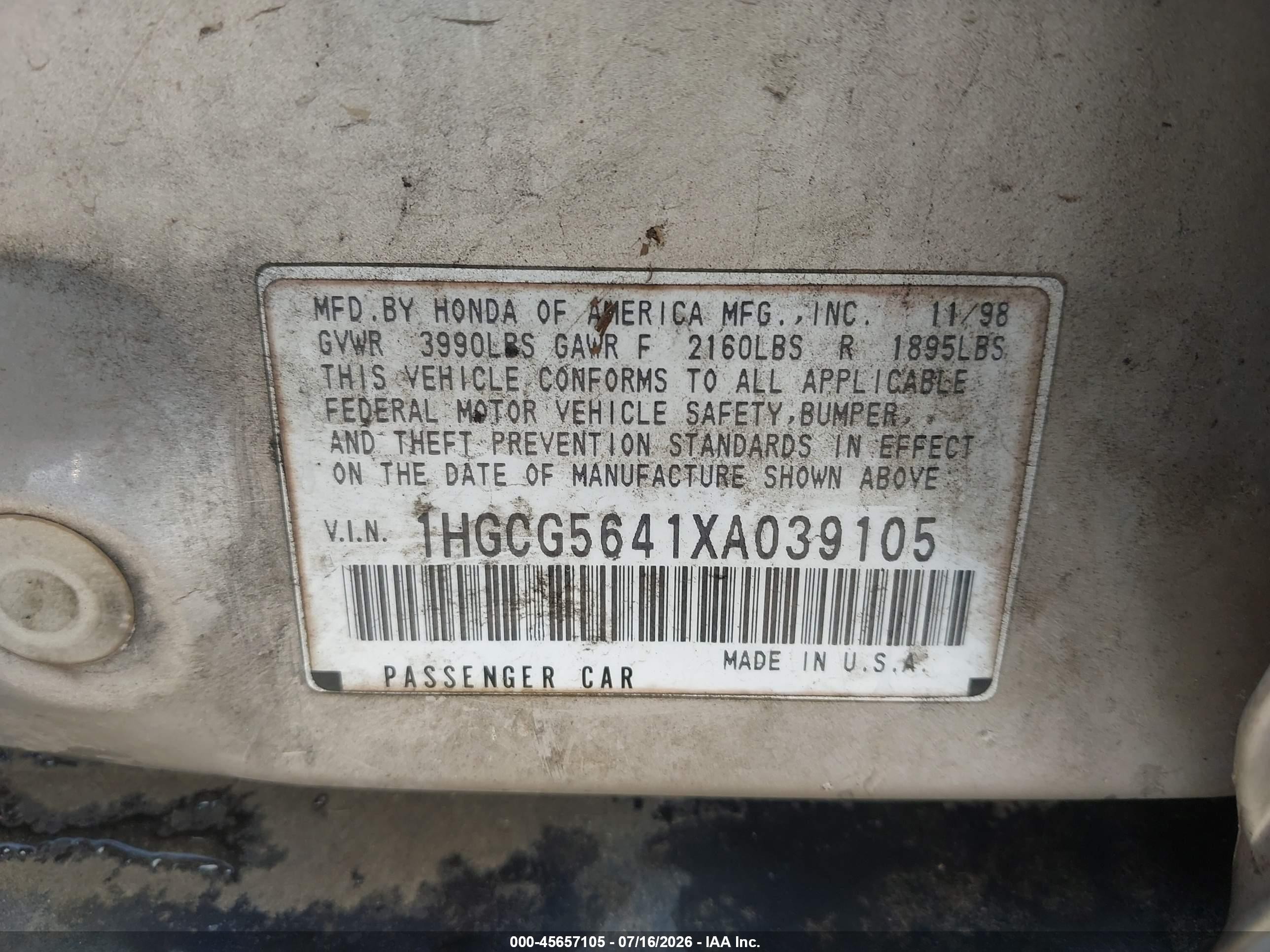 1999 Honda Accord Lx Silver vin: 1HGCG5641XA039105