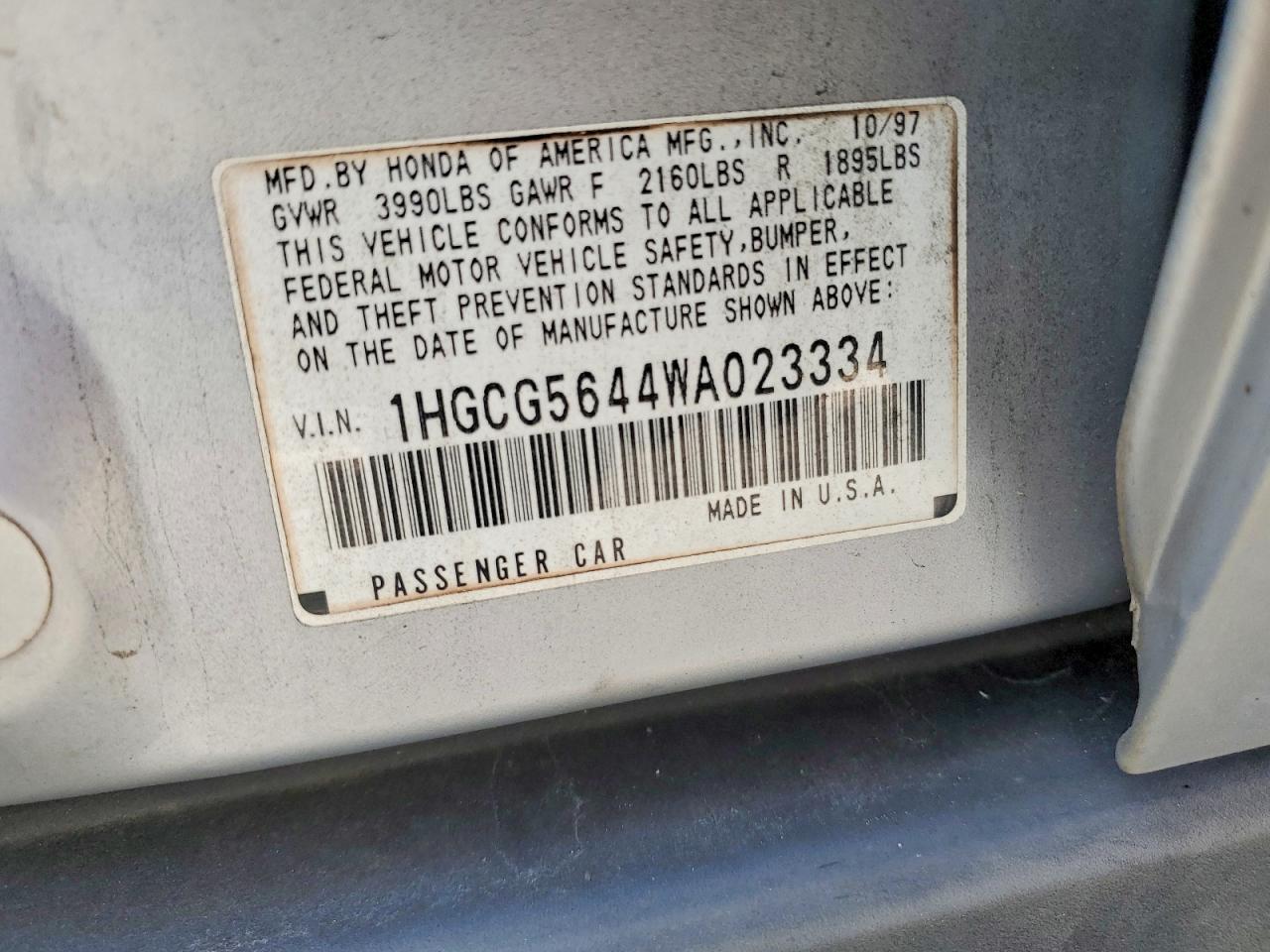 1998 Honda Accord Lx Silver vin: 1HGCG5644WA023334