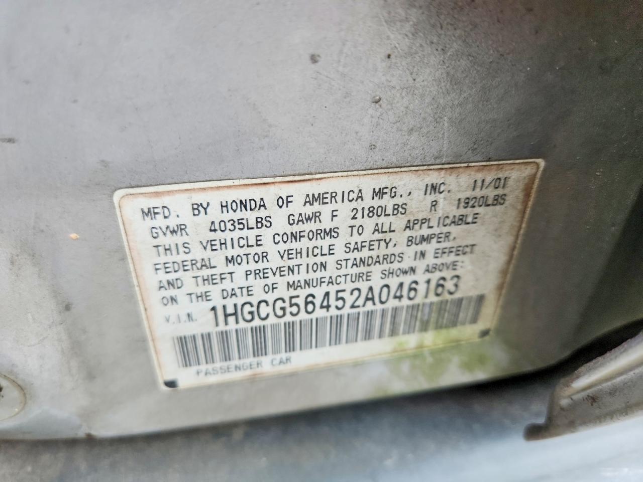 2002 Honda Accord Lx Silver vin: 1HGCG56452A046163