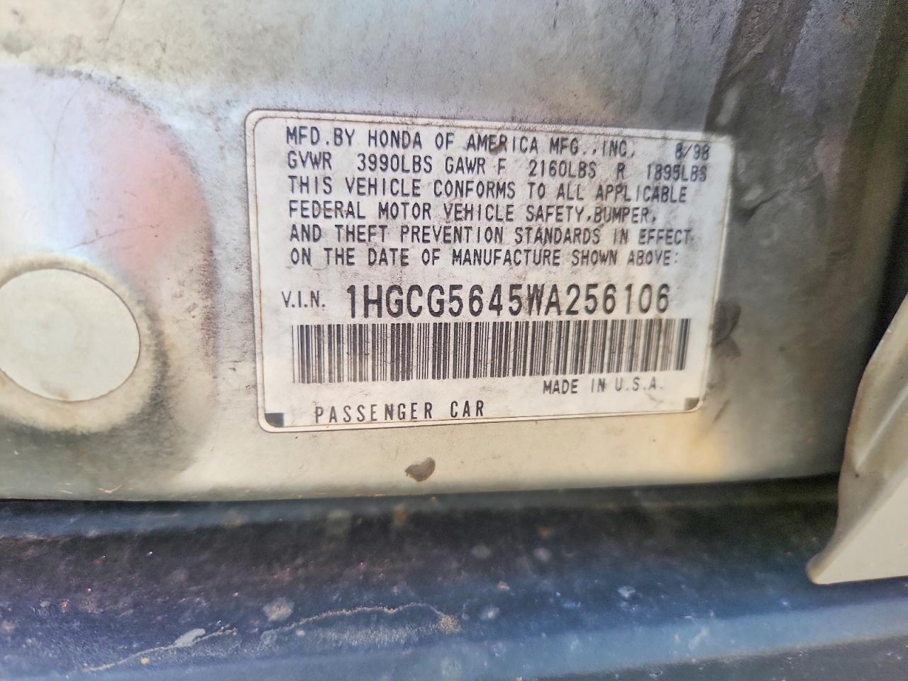 1998 Honda Accord Lx Silver vin: 1HGCG5645WA256106