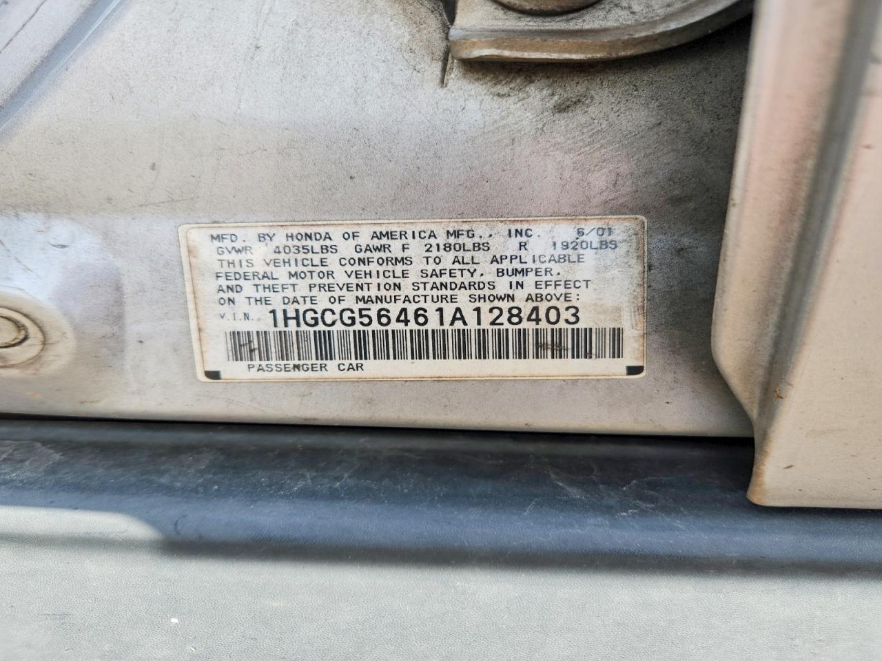 2001 Honda Accord Lx Серебряный vin: 1HGCG56461A128403