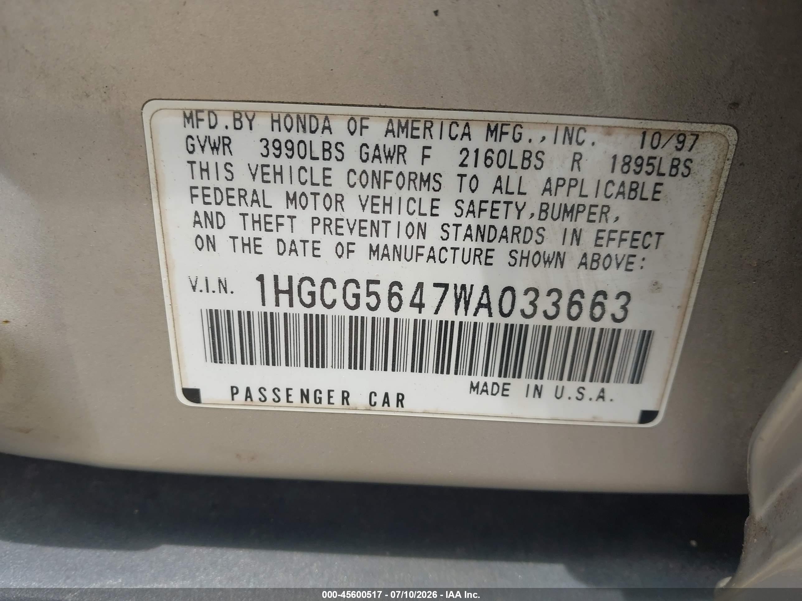 1998 Honda Accord Lx Silver vin: 1HGCG5647WA033663