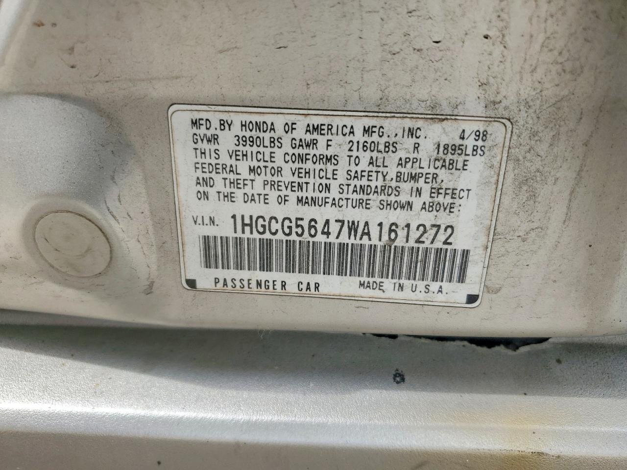 1998 Honda Accord Lx Серебряный vin: 1HGCG5647WA161272