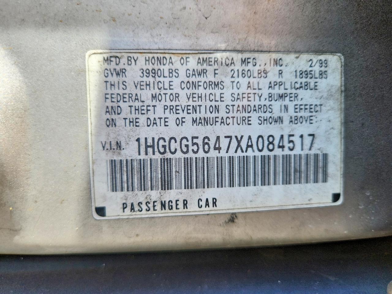 1999 Honda Accord Lx Tan vin: 1HGCG5647XA084517
