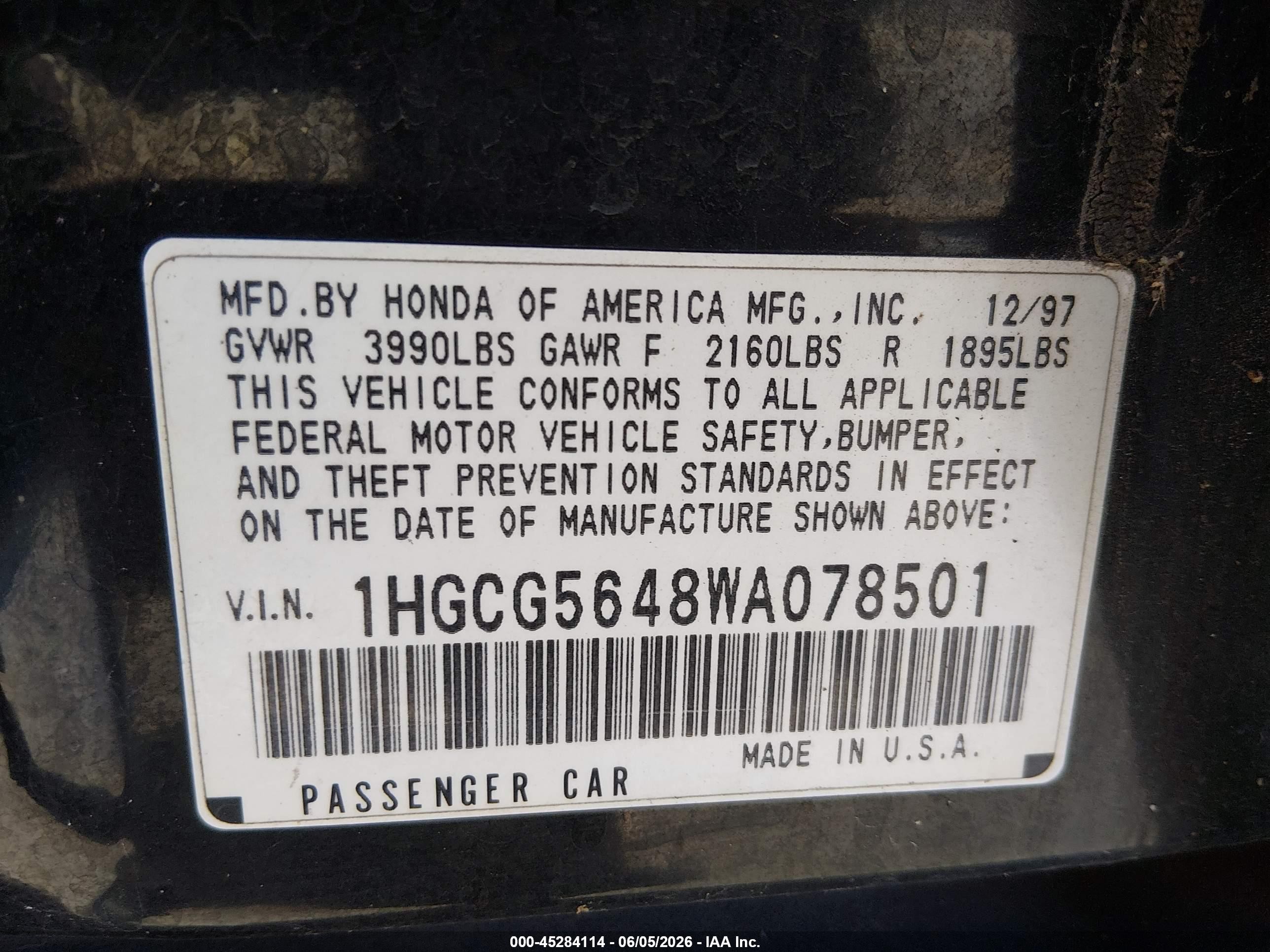 1998 Honda Accord Lx Black vin: 1HGCG5648WA078501